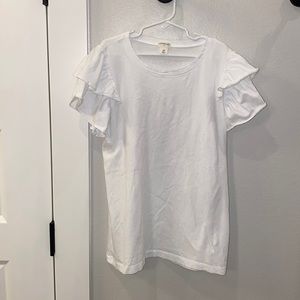 EUC Girls Teen Tween J.Crew Crewcuts Size 14 White Ruffle Sleeve T-Shirt Top
